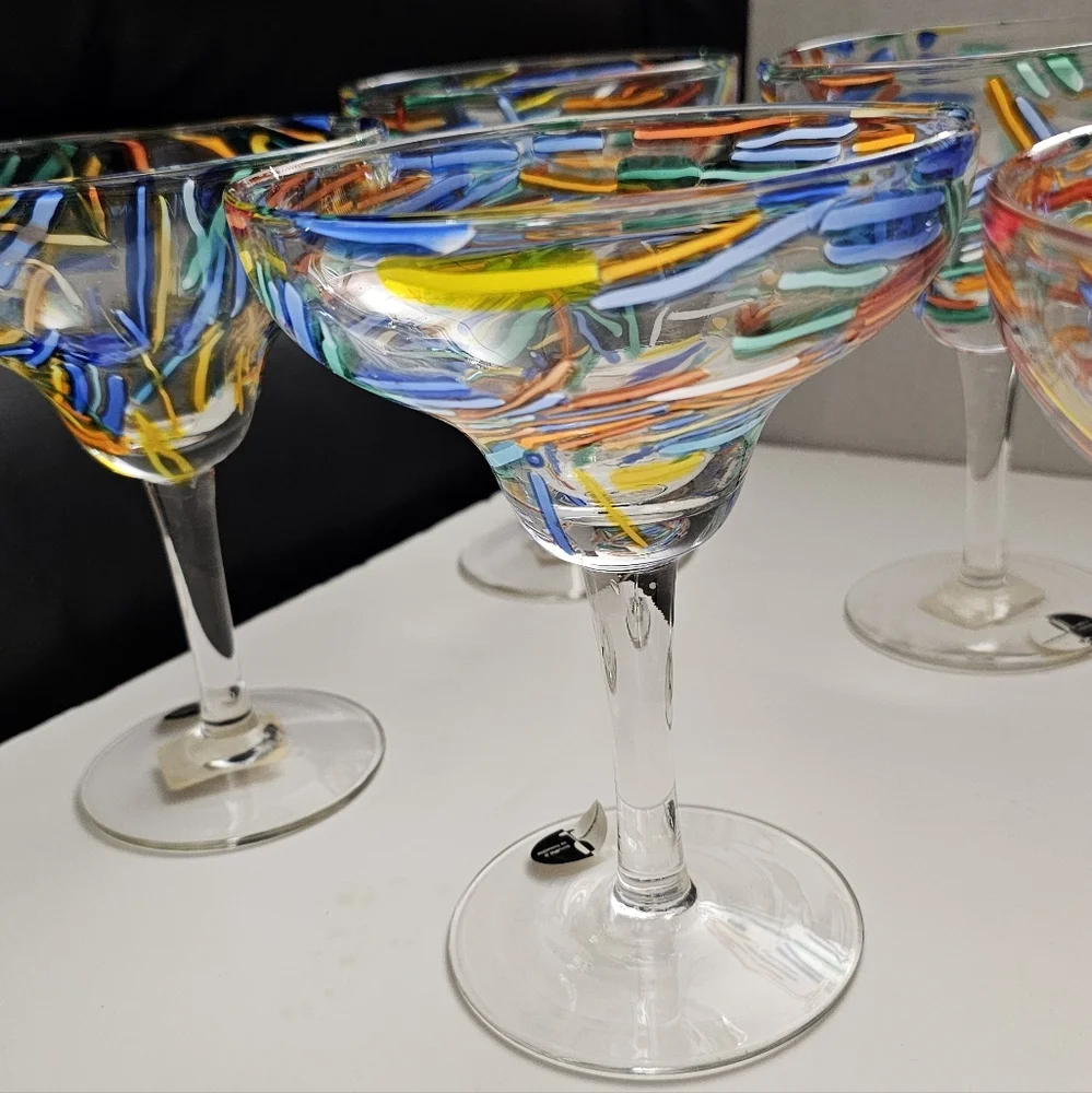 Pier 1 Margarita Glasses Pier 1 Glasses Pier 1 Confetti Glasses Mouth Blown NEW